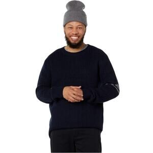 LABEL Men's Go-To Sweater Large Navy Blue Light Grey Crewneck Merino Wool NWT